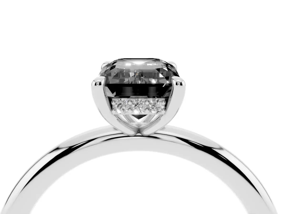 Fancy Black Emerald Cut Diamond Solitaire Ring with Thin Band and Four-Prong Setting Silver