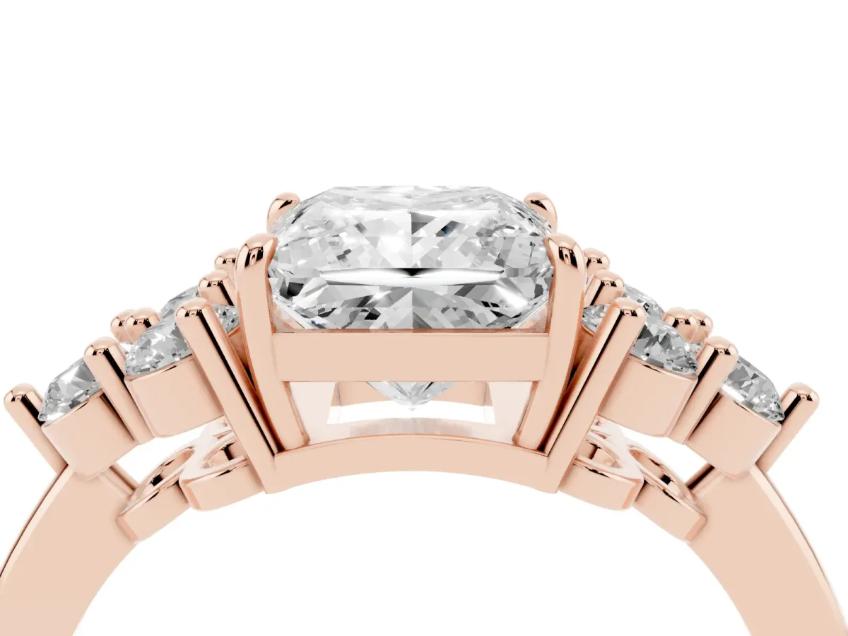 Princess Cut Brilliant Diamond Cluster Accent Solitaire Ring with Prong Setting Rose gold
