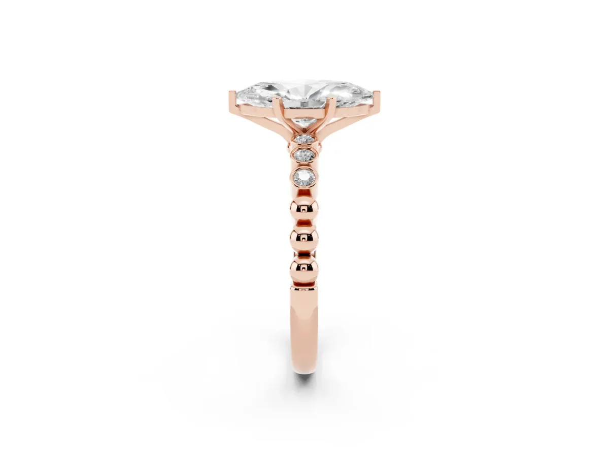 Marquise Cut Solitaire Bezel Accent Diamond Engagement Ring with Beaded Band and Four-Prong Setting Rose gold