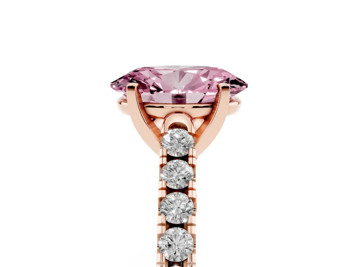 Fancy Pink Oval Cut Diamond Pavé Band Solitaire Ring with Prong Setting Rose gold