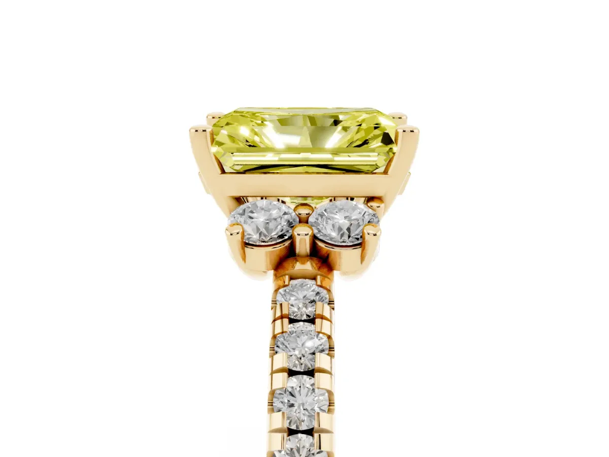 Fancy Yellow Radiant Cut Diamond Three-Stone Pave Band with Four-Prong Setting Yellow gold