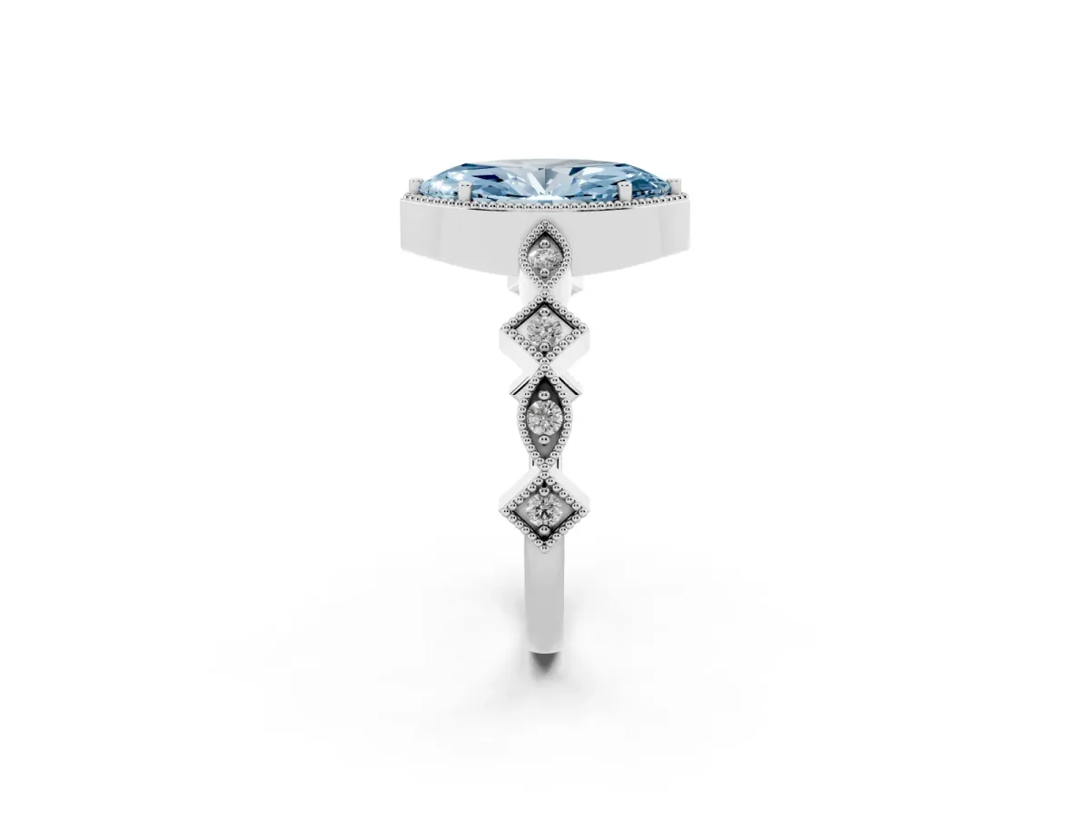 Fancy Blue Marquise Cut Milgrain Marquise Diamond Twist Band Ring Silver