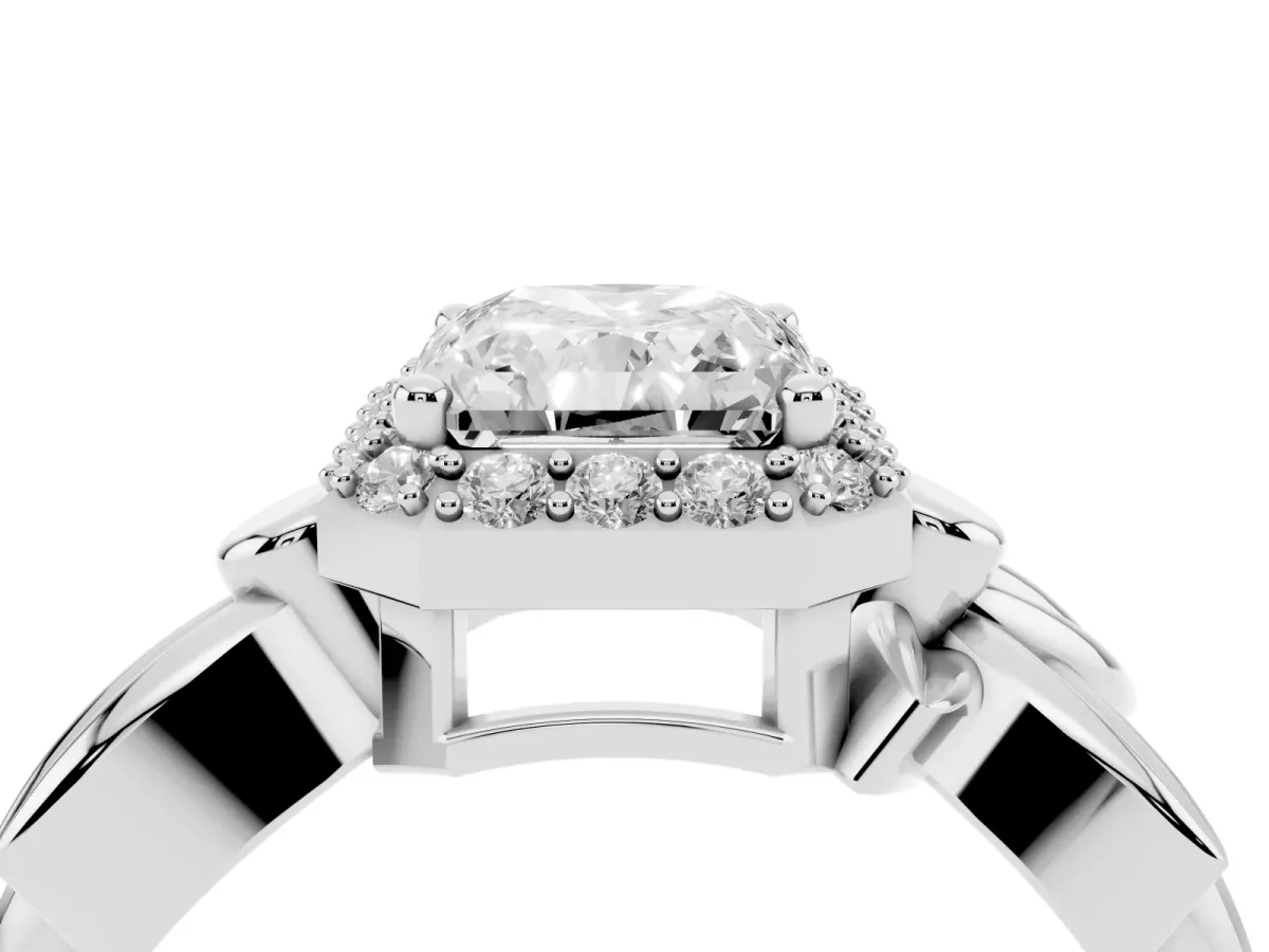 Radiant Cut Halo Diamond Floral Band with Four-Prong Setting Platinum