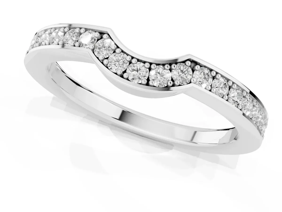 Pavé Round Diamond Contour Band with Channel Setting White gold