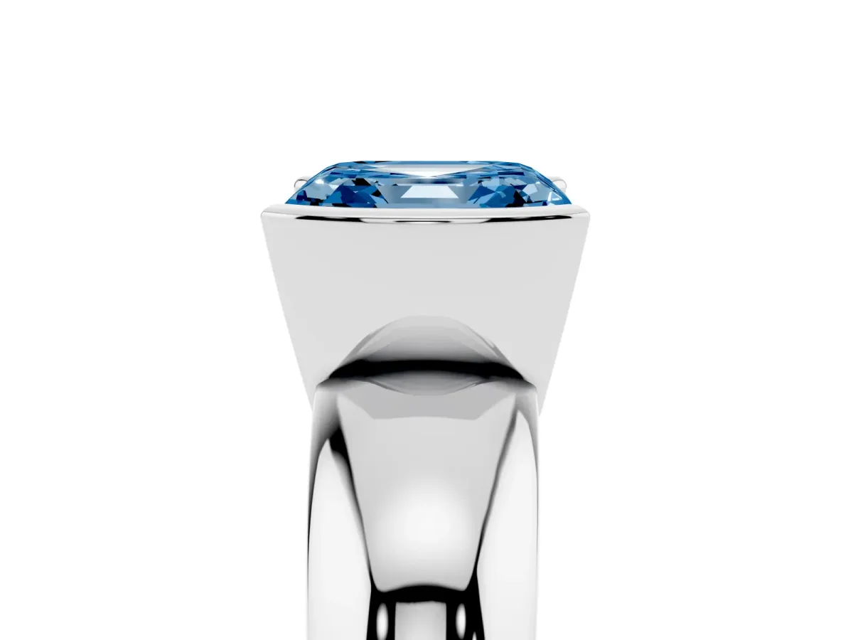 Fancy Blue Asscher Cut Solitaire Tension Set Diamond Ring with Wide Band White gold