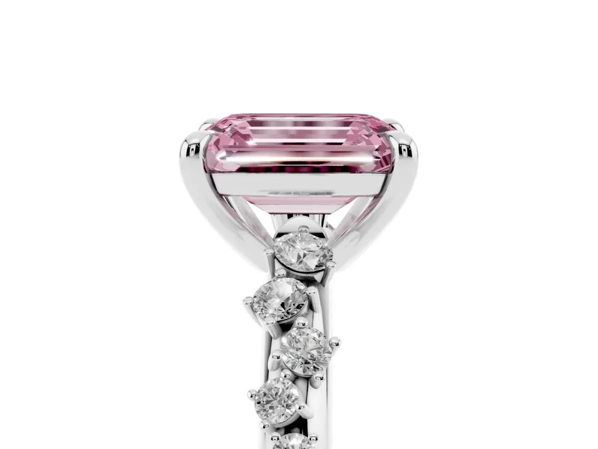 Fancy Pink Emerald Cut Cut Diamond Vine Band with Four-Prong Setting Platinum