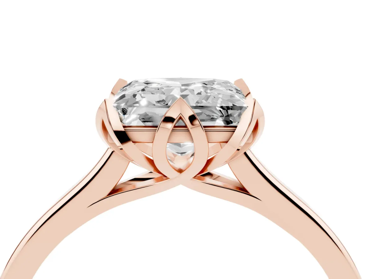 Princess Cut Diamond Solitaire Ring with Flower Prong Setting and Classic Band Rose gold