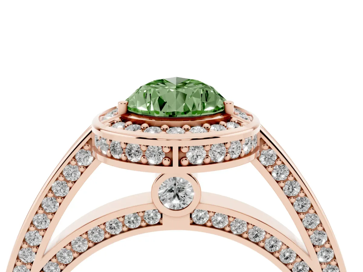 Fancy Green Pear Cut Cut Halo Pave Split Shank Prong Setting Ring Rose gold