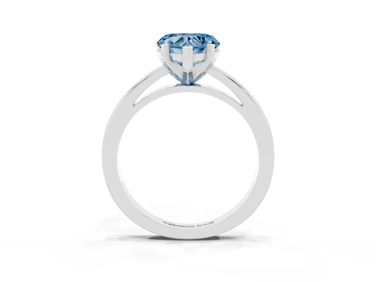 Fancy Blue Heart Cut Solitaire Diamond Engagement Ring with Four-Prong Setting on a Classic Band White gold