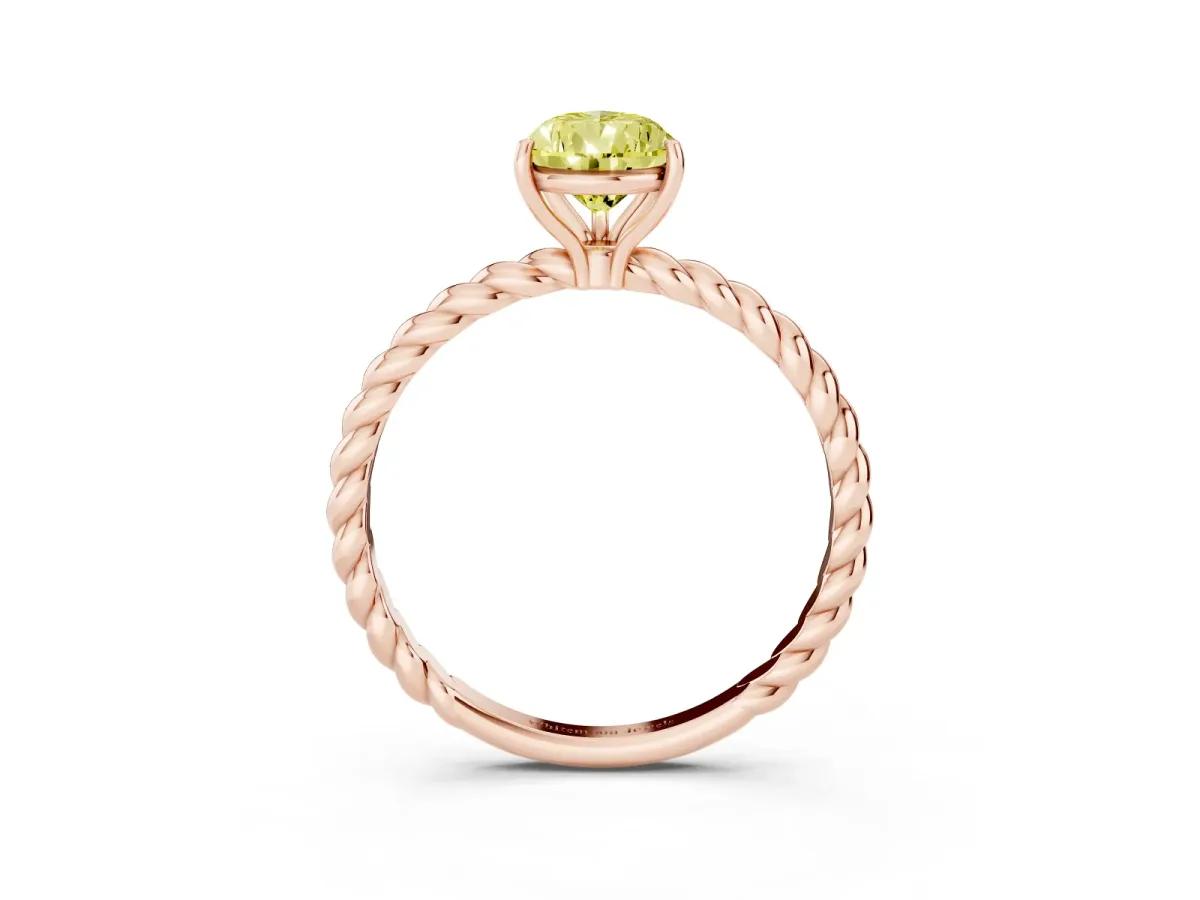 Fancy Yellow Pear Cut Solitaire Twist Band Ring with Four-Prong Setting Rose gold