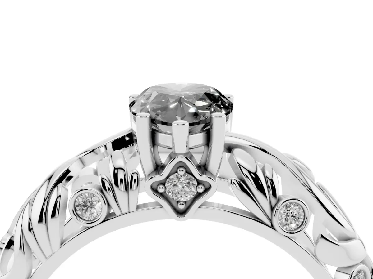 Fancy Black Pear Cut Solitaire Diamond Leaf-Inspired Vine Band Ring with Prong Setting White gold