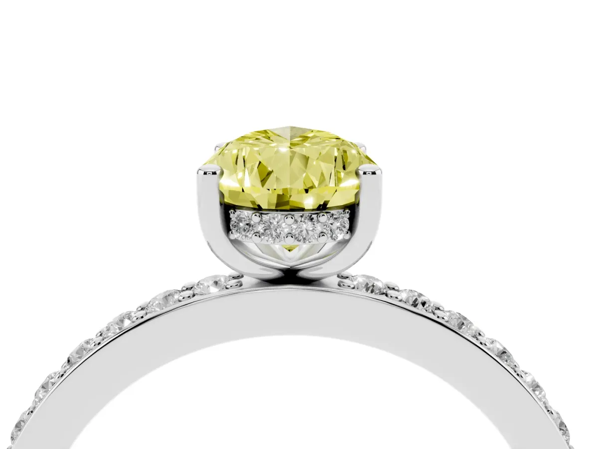 Fancy Yellow Pear Cut Cut Diamond Pavé Band Ring with Four-Prong Setting Platinum