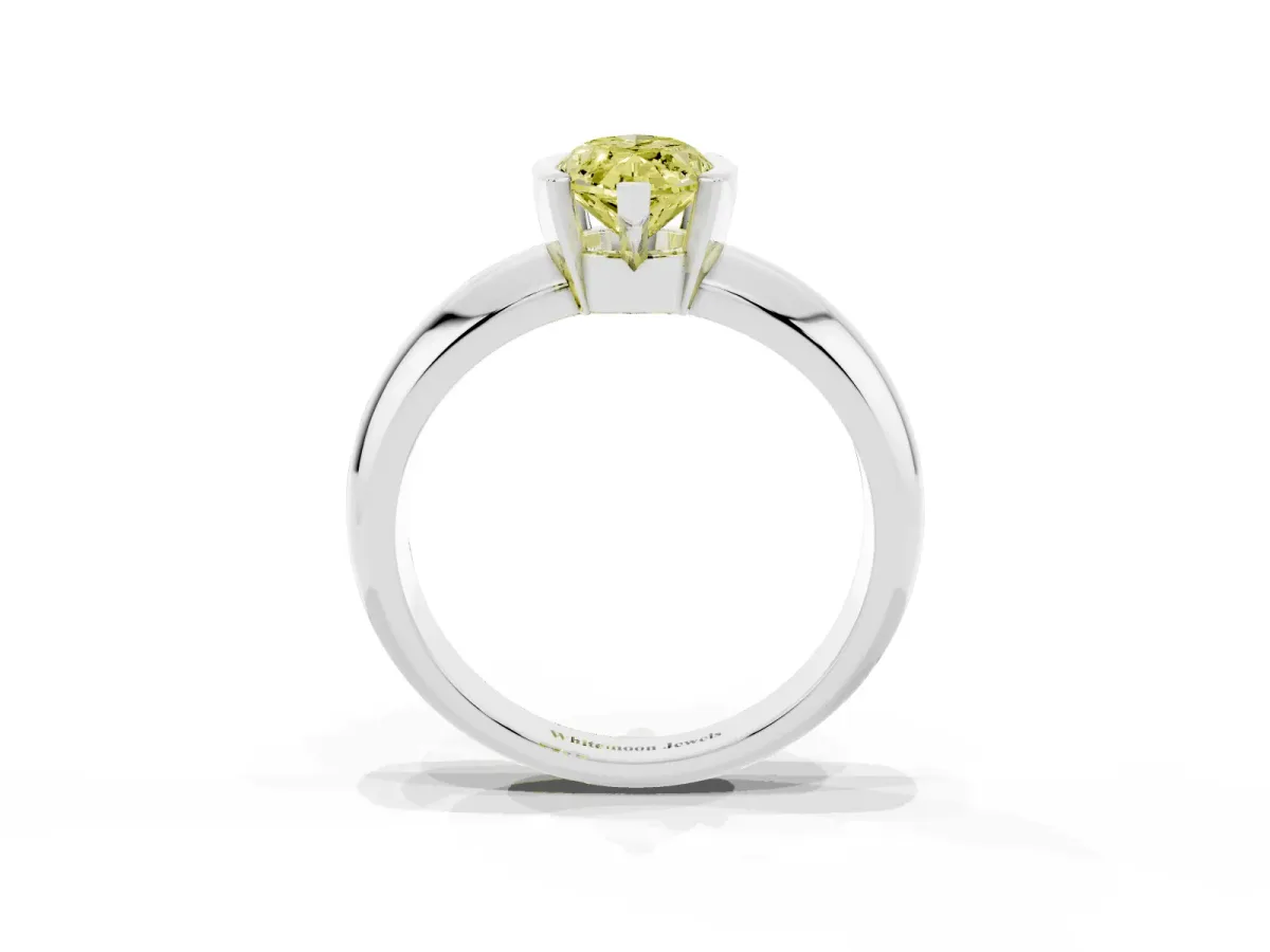 Fancy Yellow Marquise Cut Solitaire Tension Set Diamond Ring with Wide Band White gold