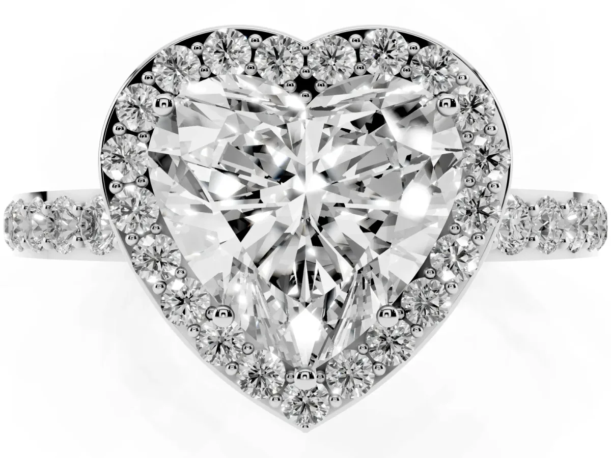Heart Cut Halo Diamond Pavé Band Ring with Prong Setting Platinum
