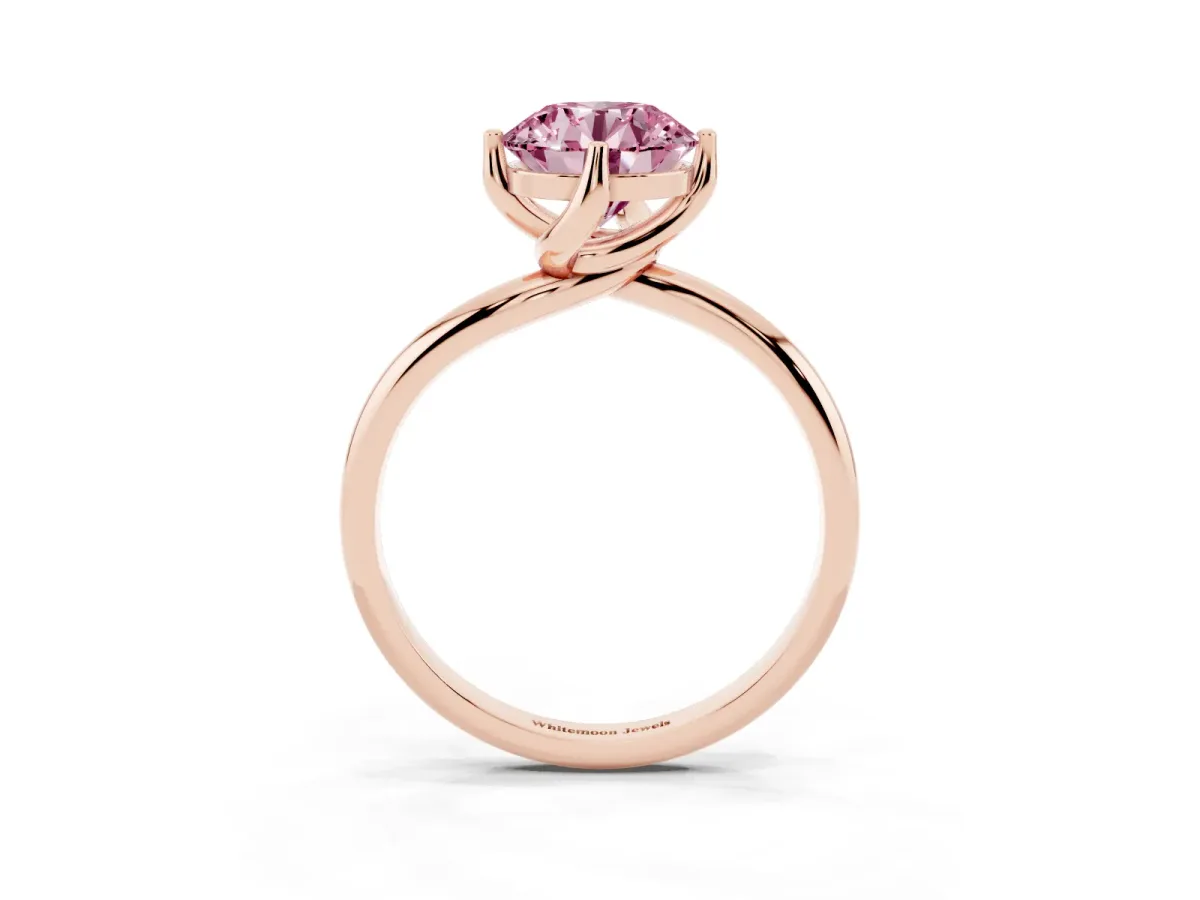 Fancy Pink Round Cut Diamond Solitaire Engagement Ring with Four-Prong Setting and Classic Band Rose gold