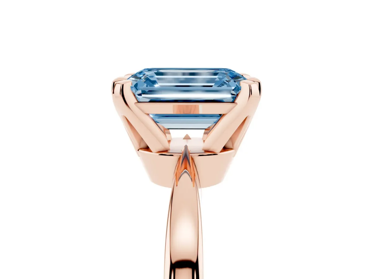 Fancy Blue Emerald Cut Solitaire Engagement Ring with Six-Prong Setting and Tapered Band Rose gold
