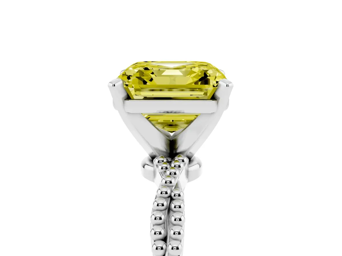 Fancy Yellow Asscher Cut Solitaire Twisted Band with Bead Prong Setting Silver