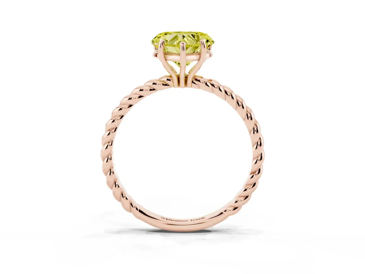 Fancy Yellow Heart Cut Solitaire Twist Band Ring with Four-Prong Setting Rose gold