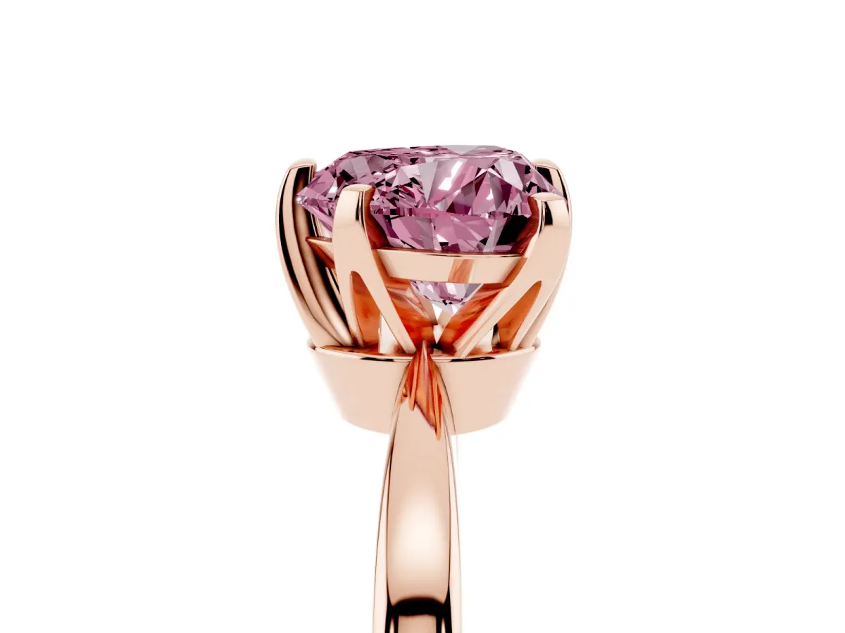 Fancy Pink Heart Cut Solitaire Engagement Ring with Six-Prong Setting and Tapered Band Rose gold