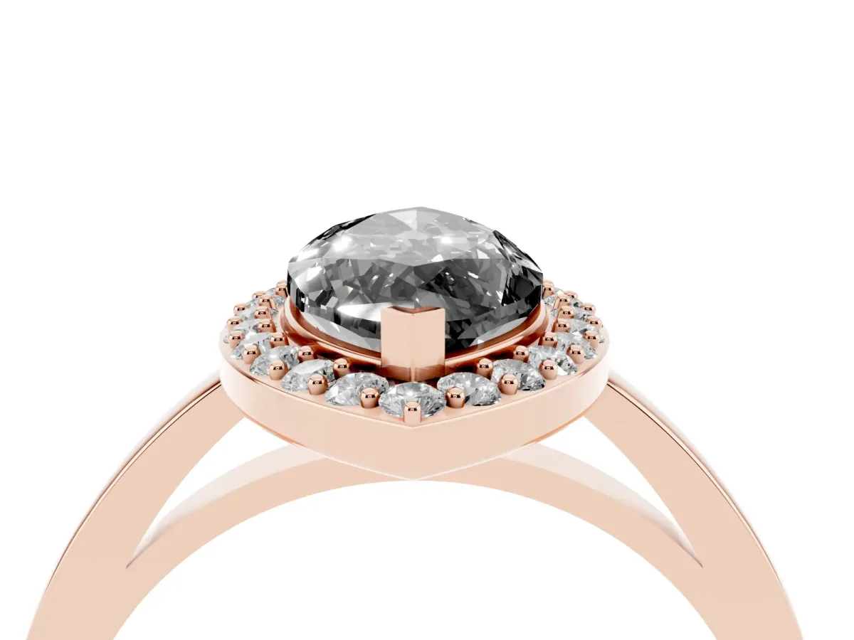 Fancy Black Marquise Cut Halo Diamond Ring with Solitaire Band and Prong Setting Rose gold