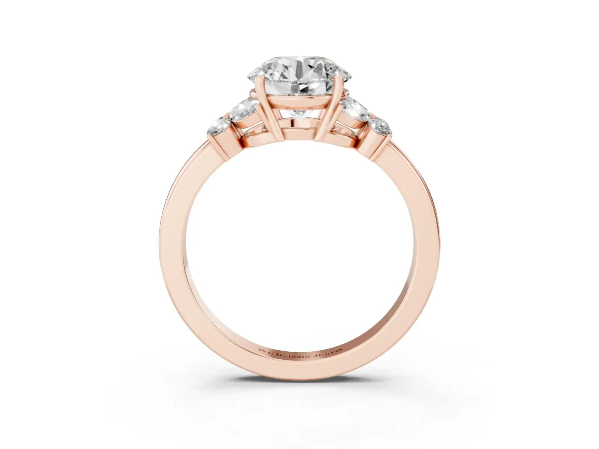 Round Cut Cut Solitaire Floral Diamond Ring with Four-Prong Setting Rose gold
