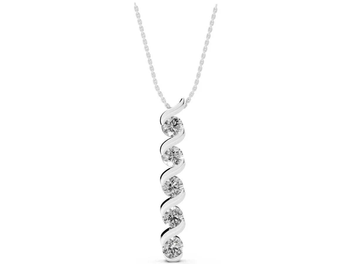 Round Diamond Spiral Prong Pendant Silver