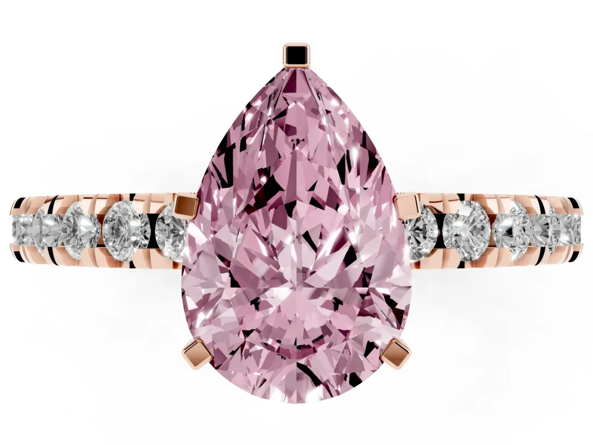Fancy Pink Pear Cut Diamond Pavé Band Solitaire with Four-Prong Setting Rose gold