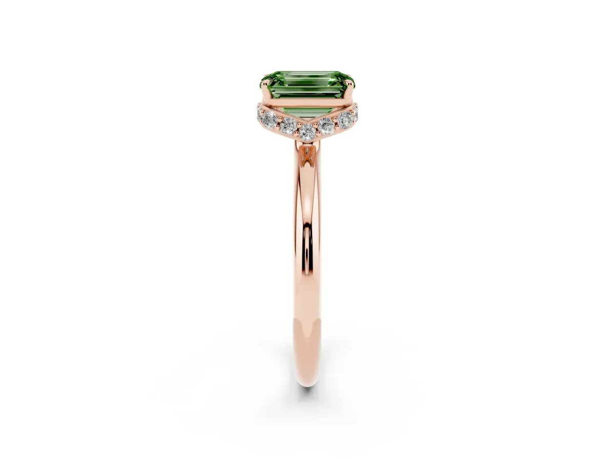 Fancy Green Emerald Cut Brilliant Solitaire Engagement Ring with Six-Prong Setting and Classic Band Rose gold