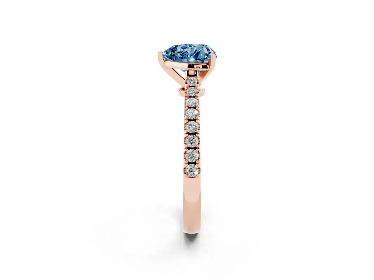 Fancy Blue Heart Cut Cut Solitaire Diamond Engagement Ring with Pave Band and Four-Prong Setting Rose gold