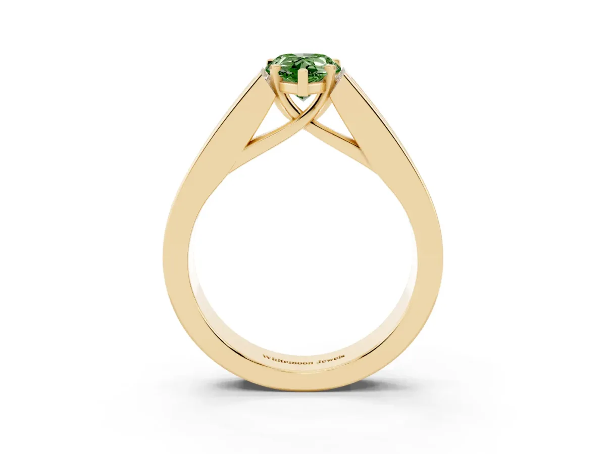 Fancy Green Pear Cut Cut Channel Set Solitaire Ring with Four-Prong Setting Yellow gold