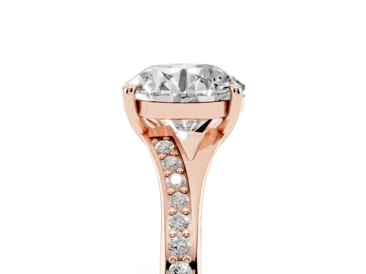 Round Cut Diamond Solitaire Ring with Pavé Band and Prong Setting Rose gold