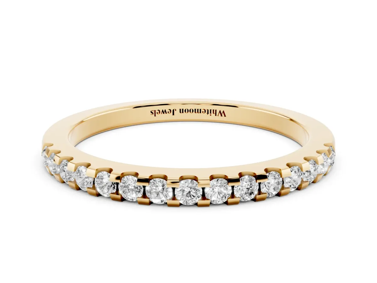 Round Diamond Half Eternity Band with Pavé Setting and Shared Prong Yellow gold