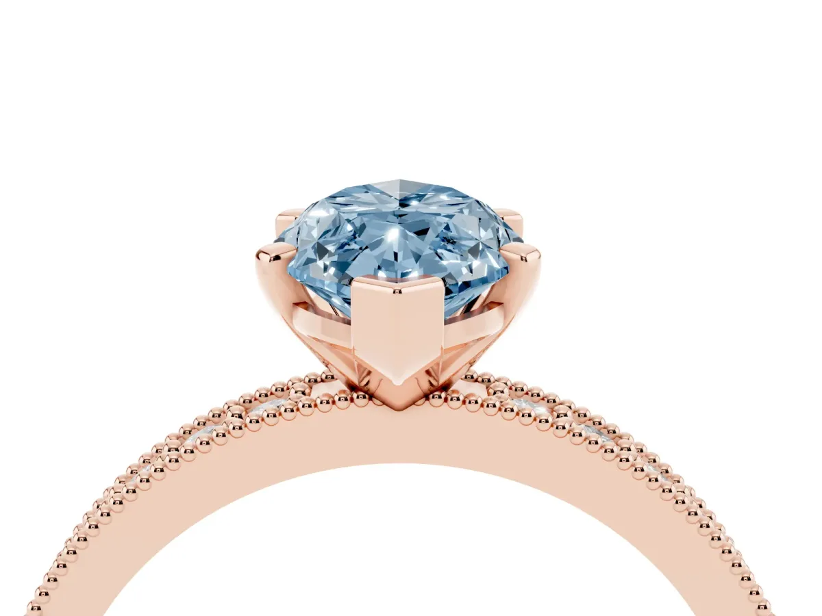 Fancy Blue Marquise Cut Diamond Milgrain Pavé Engagement Ring with Four-Prong Setting Rose gold