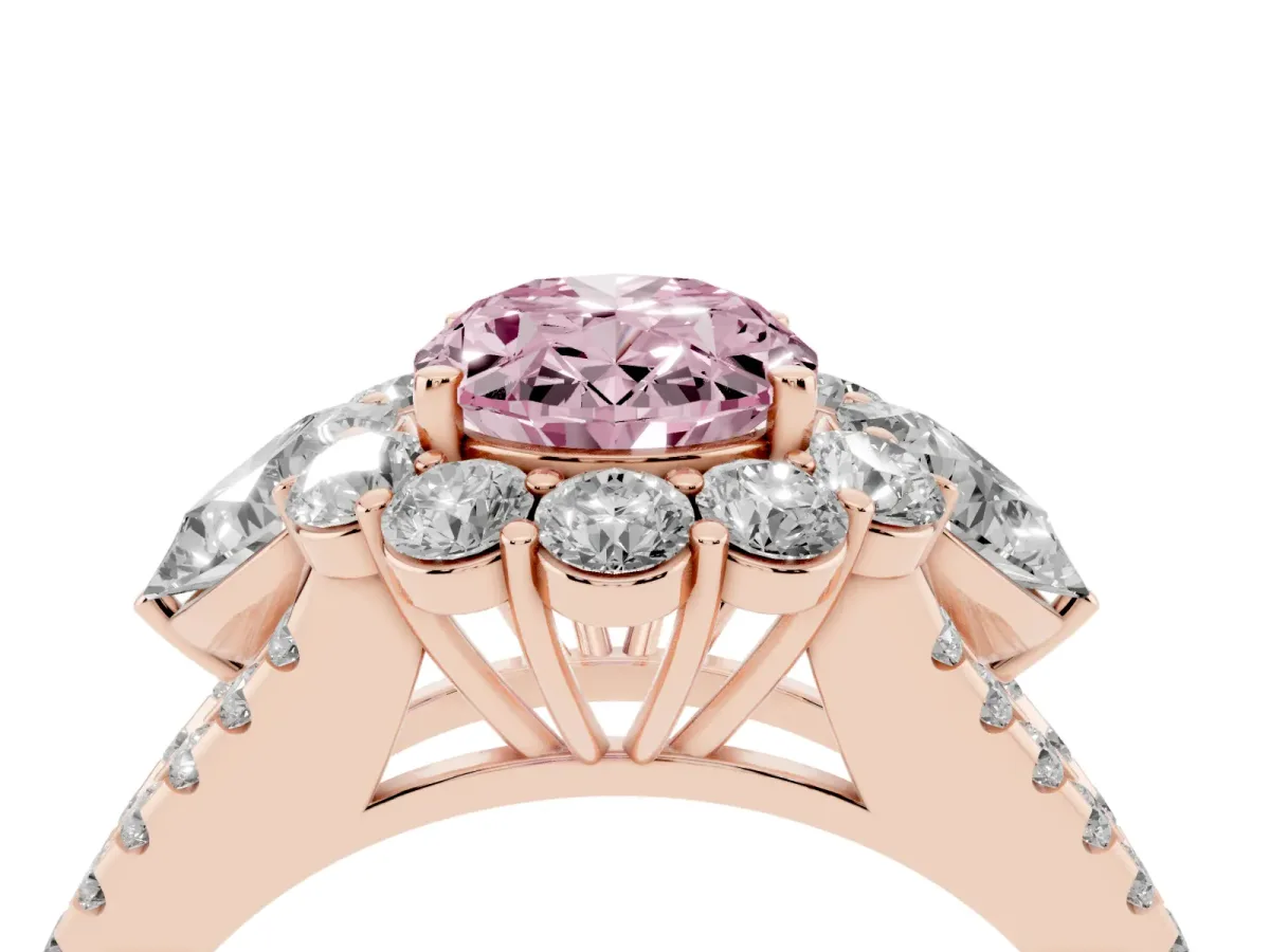 Fancy Pink Oval Cut Halo Split Shank Diamond Engagement Ring with Prong Setting Rose gold