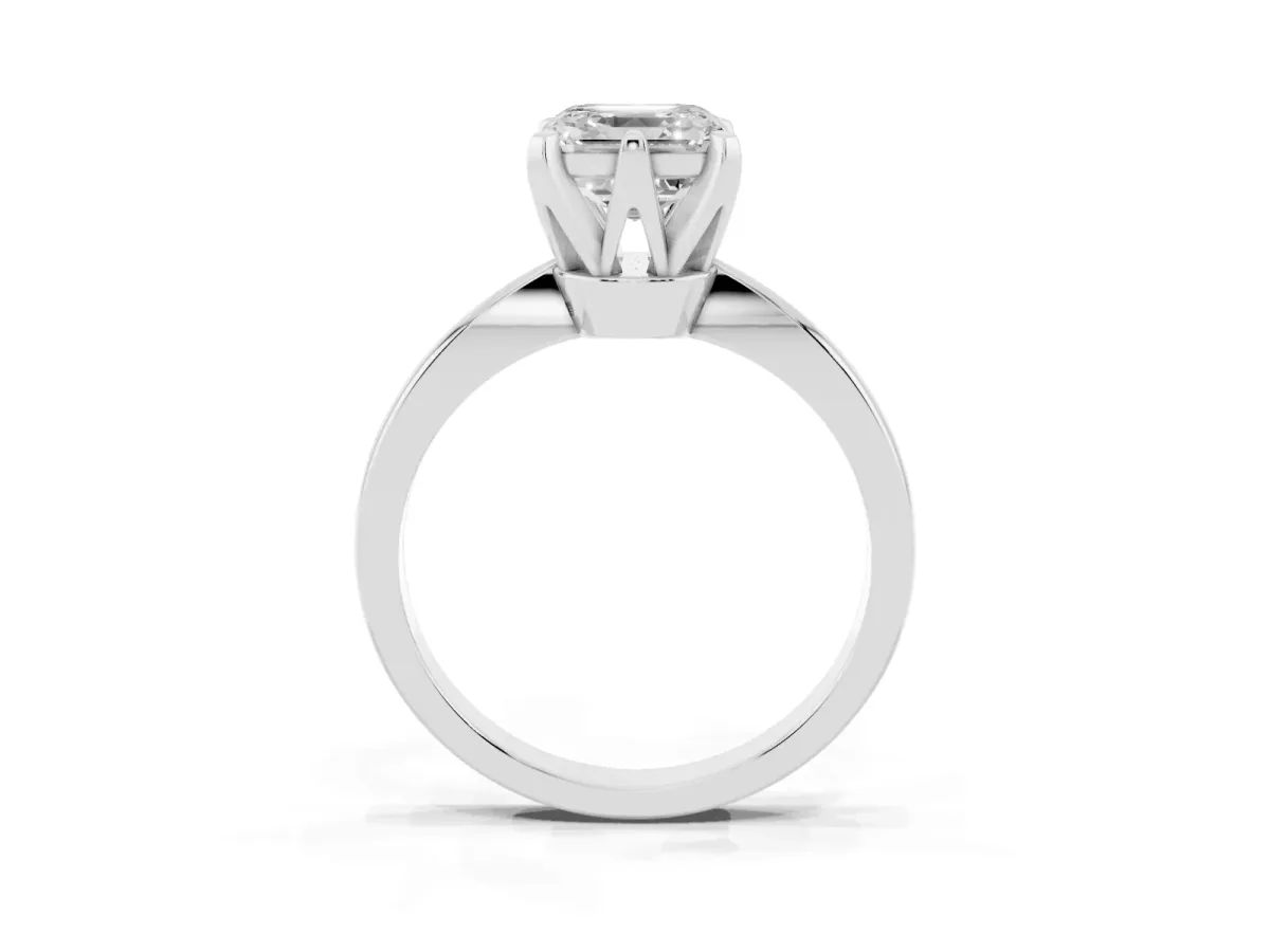 Asscher Cut Solitaire Engagement Ring with Six-Prong Setting and Tapered Band Platinum
