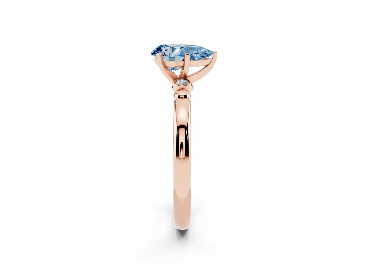 Fancy Blue Pear Cut Solitaire Beaded Band with Four-Prong Setting Rose gold