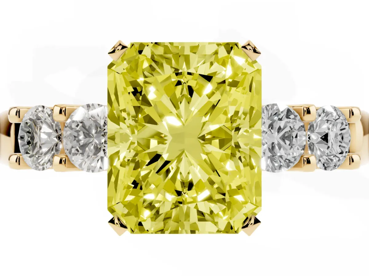 Fancy Yellow Radiant Cut Brilliant Cut Diamond Five-Stone Prong Set Engagement Ring with Channel Band Yellow gold