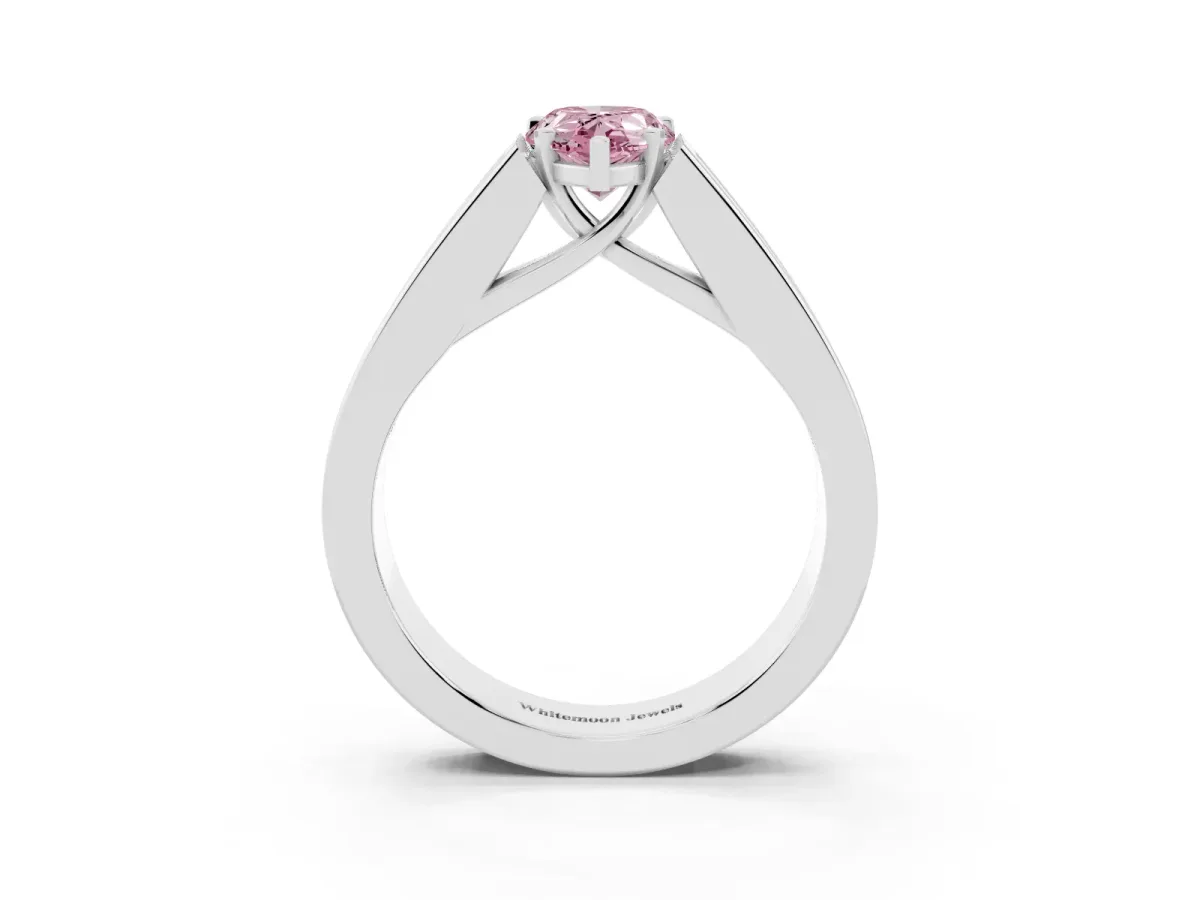 Fancy Pink Pear Cut Cut Channel Set Solitaire Ring with Four-Prong Setting Silver