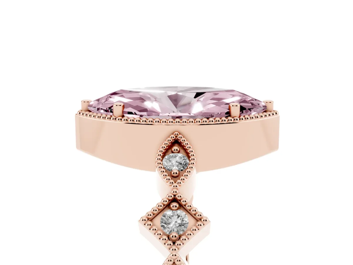 Fancy Pink Marquise Cut Milgrain Marquise Diamond Twist Band Ring Rose gold