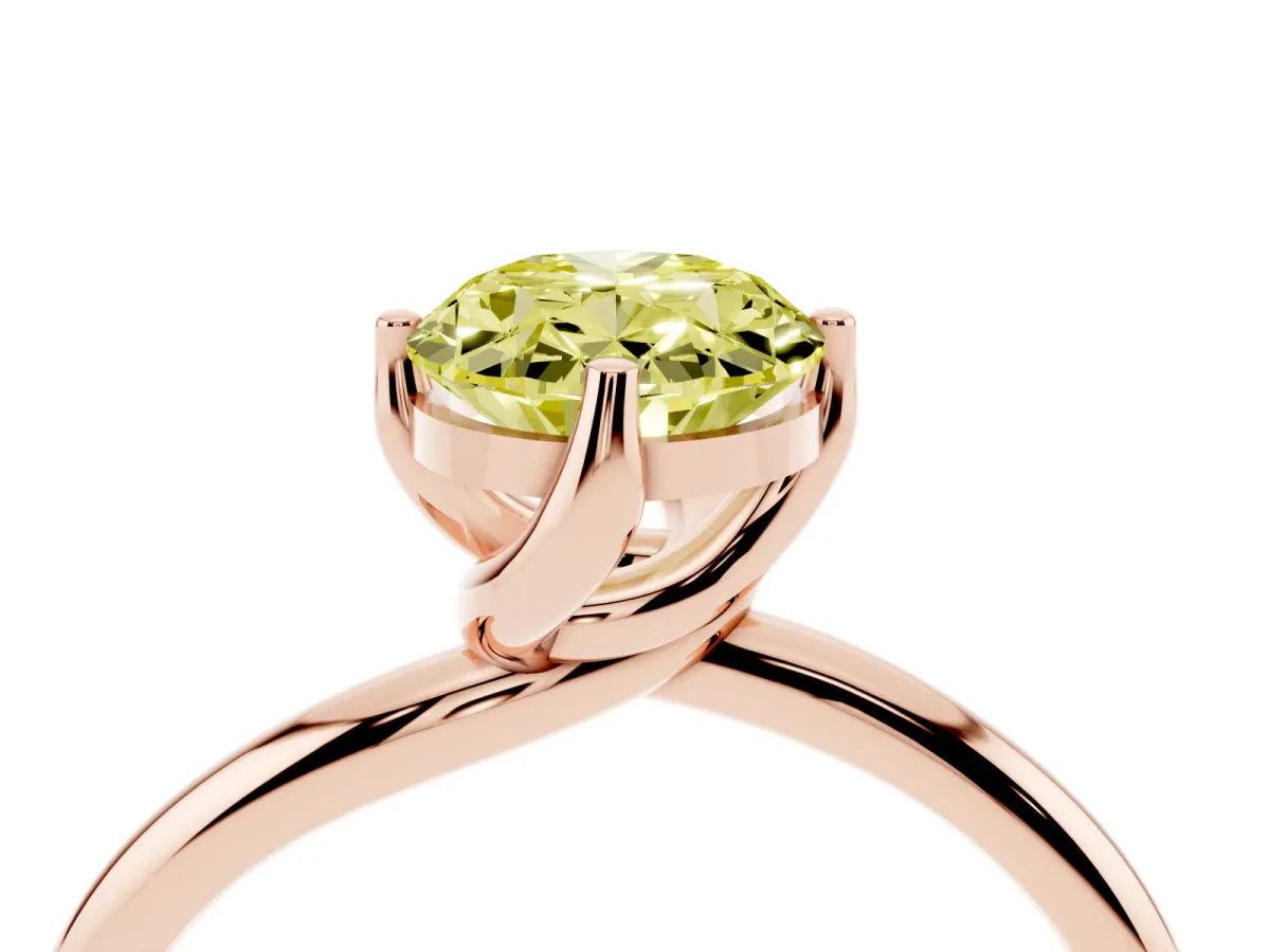 Fancy Yellow Oval Cut Diamond Solitaire Engagement Ring with Four-Prong Setting and Classic Band Rose gold