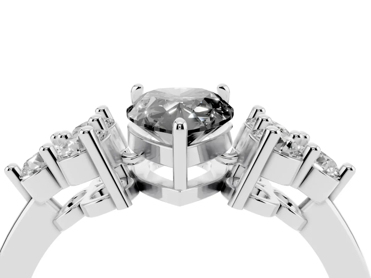 Fancy Black Pear Cut Brilliant Diamond Cluster Accent Solitaire Ring with Prong Setting White gold