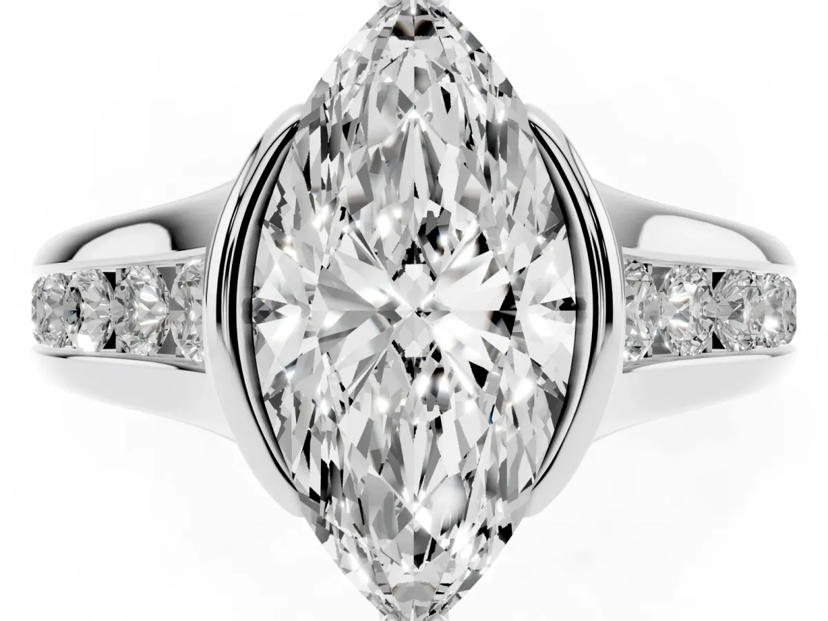Marquise Cut Solitaire Bezel-Set Diamond Ring with Channel-Set Band Platinum