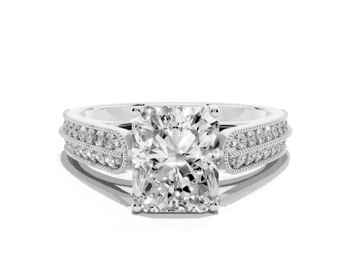 Radiant Cut Cut Pave Split Shank Engagement Ring with Four-Prong Setting Platinum