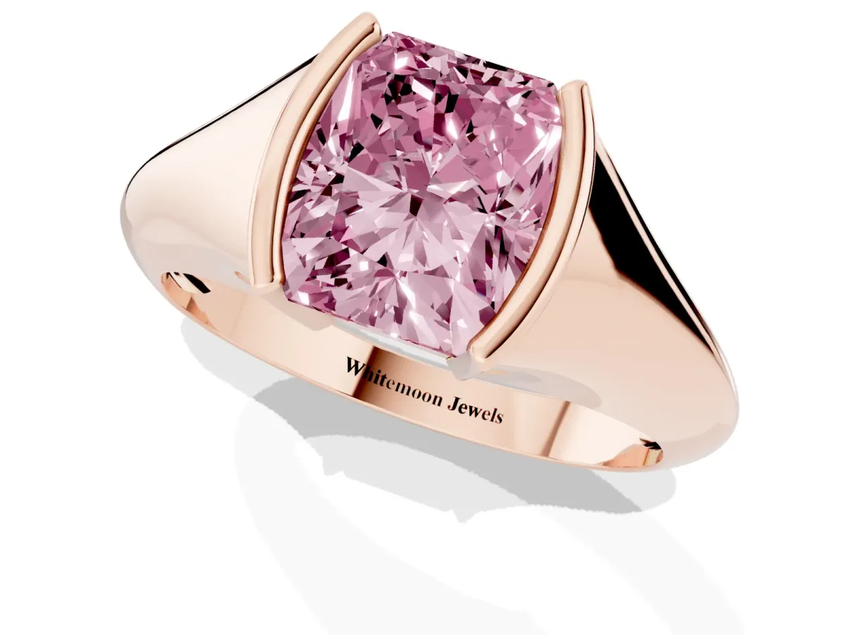 Fancy Pink Radiant Cut Solitaire Tension Set Diamond Ring Rose gold