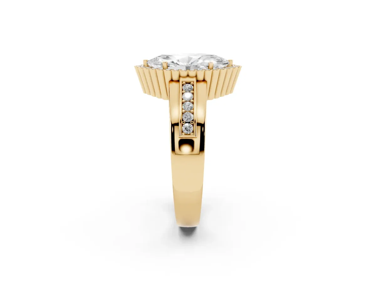 Marquise Cut Cut Halo Pave Band Four-Prong Ring Yellow gold