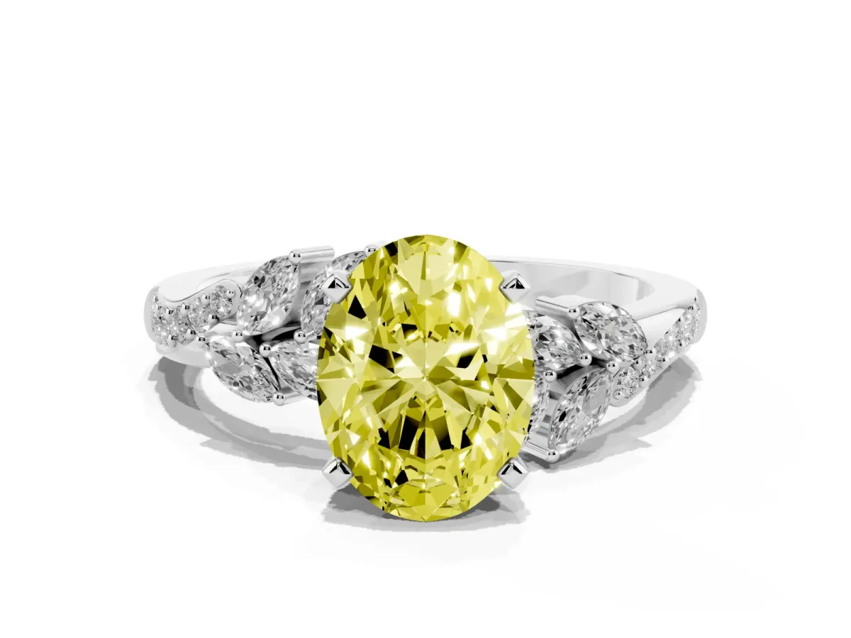Fancy Yellow Oval Cut Solitaire Marquise Twist Band with Six-Prong Setting Silver