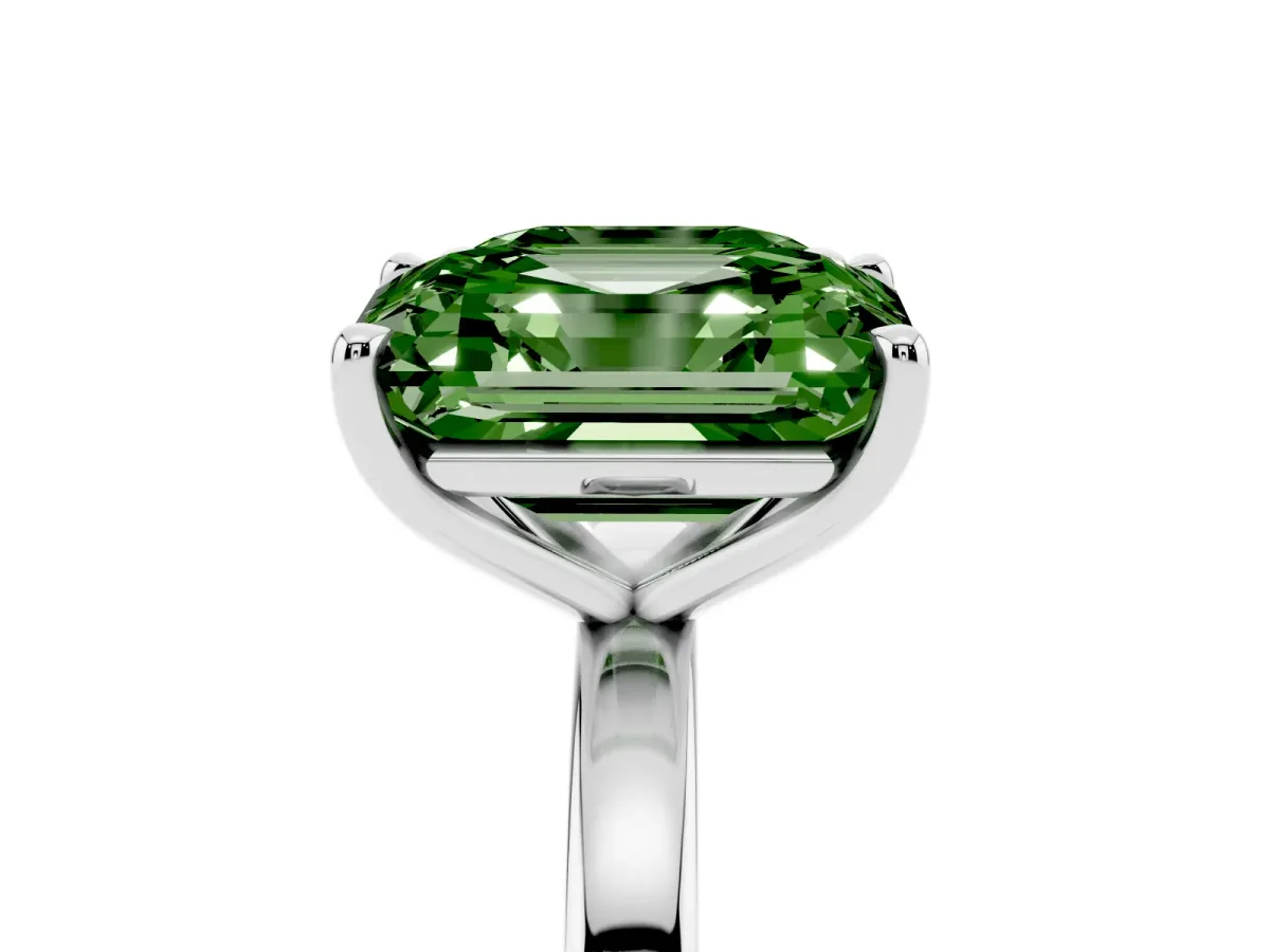Fancy Green Asscher Cut and Emerald Cut Toi Moi Ring with Prong Setting Platinum