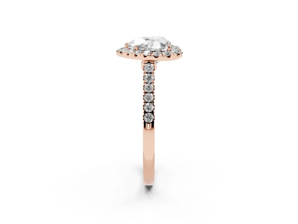 Heart Cut Halo Pave Diamond Engagement Ring with Four-Prong Setting Rose gold