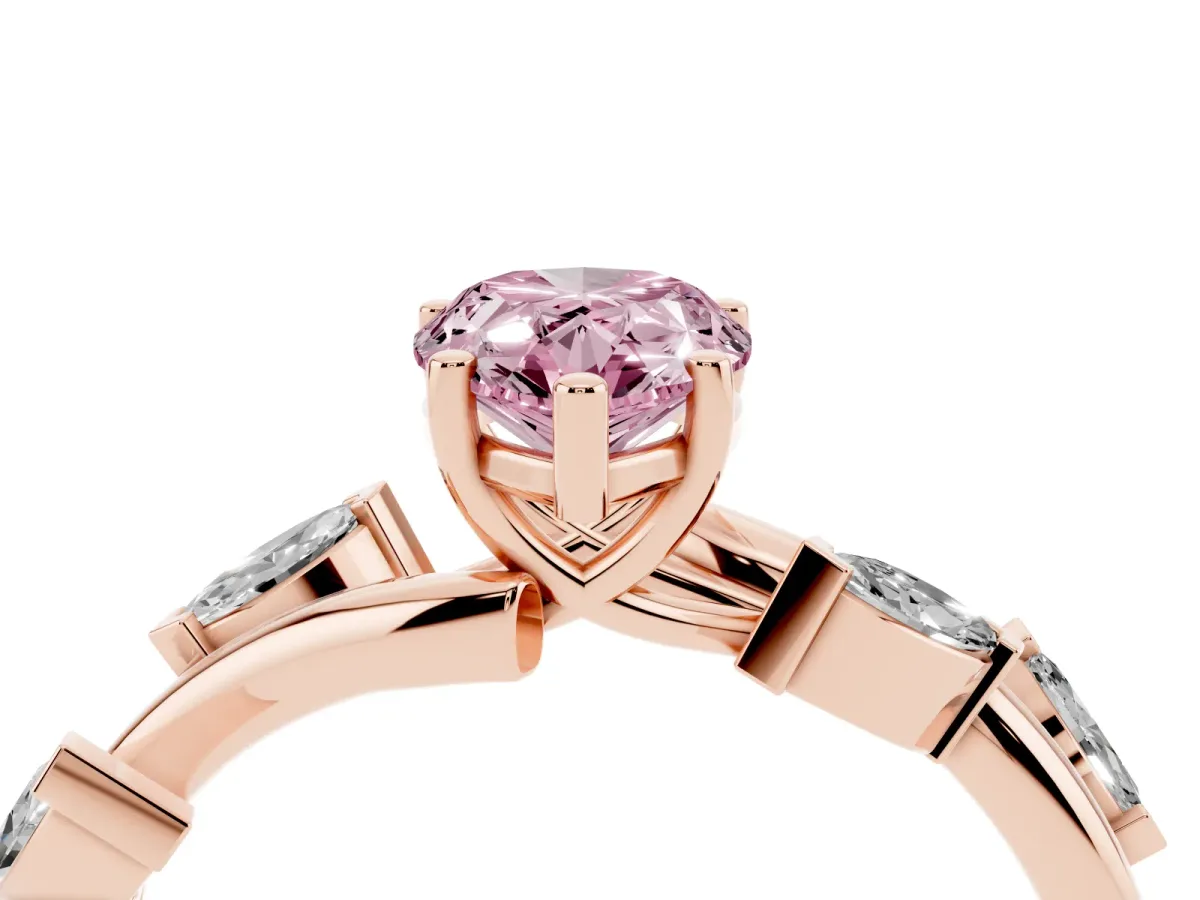 Fancy Pink Pear Cut Solitaire Twisted Band Marquise Accent Prong Setting Ring Rose gold