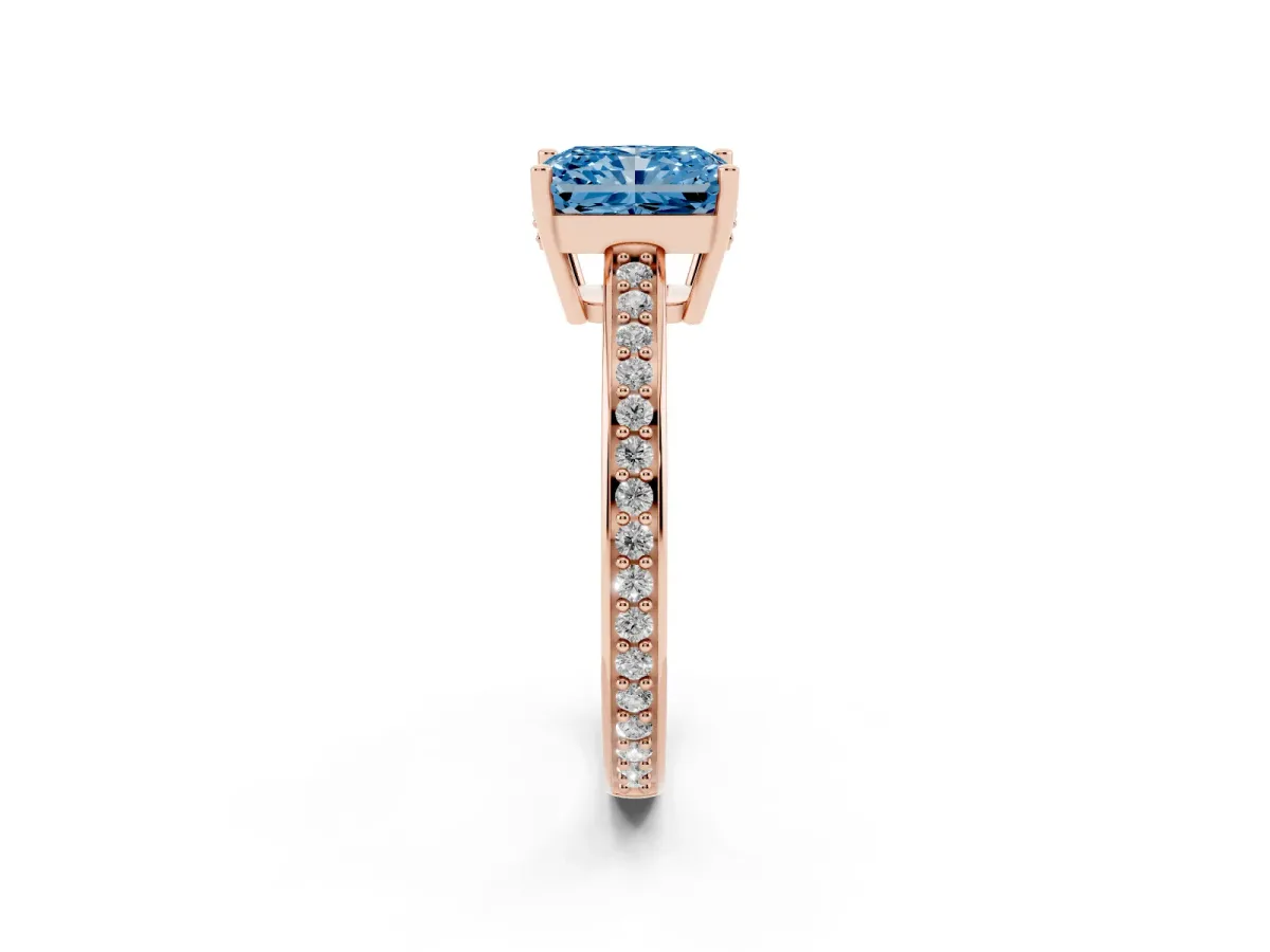 Fancy Blue Radiant Cut Solitaire Pavé Band Prong Setting Ring Rose gold